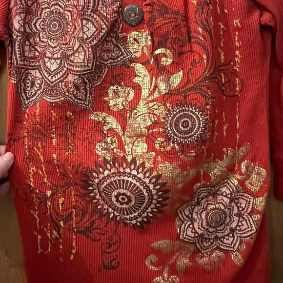 ❤️🔥❤️🔥🐻Size M - Cato - Rust Colored 3/4 Sleeve Pullover w/Floral Design - Picture 3 of 6